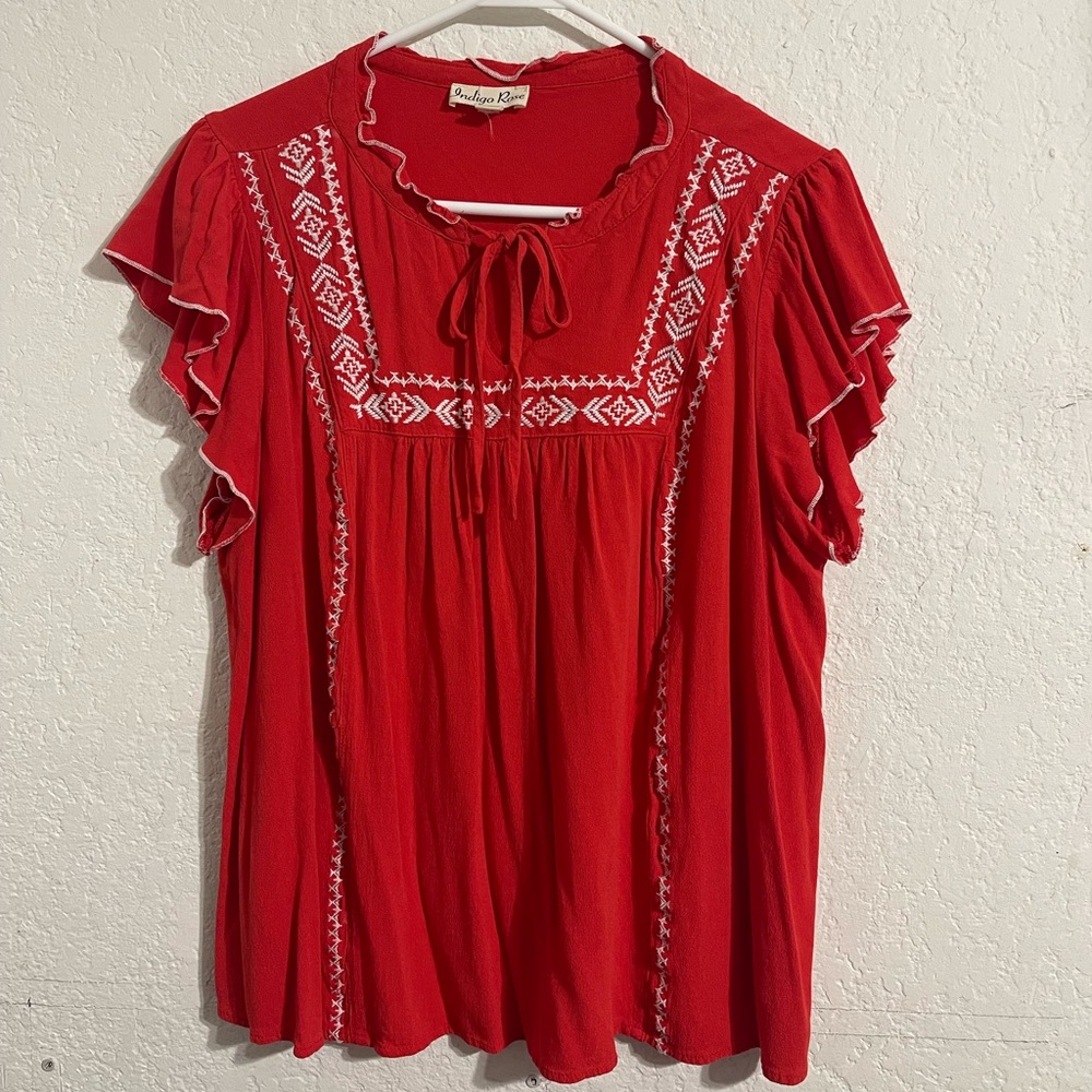 Indigo Rose Womens Plus Mexican Style Blouse